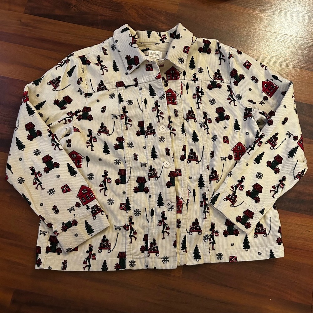 CJ Banks Corduroy Christmas‎ Print Jacket Holiday Novelty Women's Size X